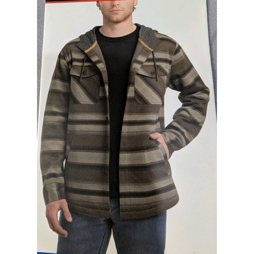 Quiksilver Men's Large Hooded Flannel Shirt Jacket Brown Stripe Shacket NWT